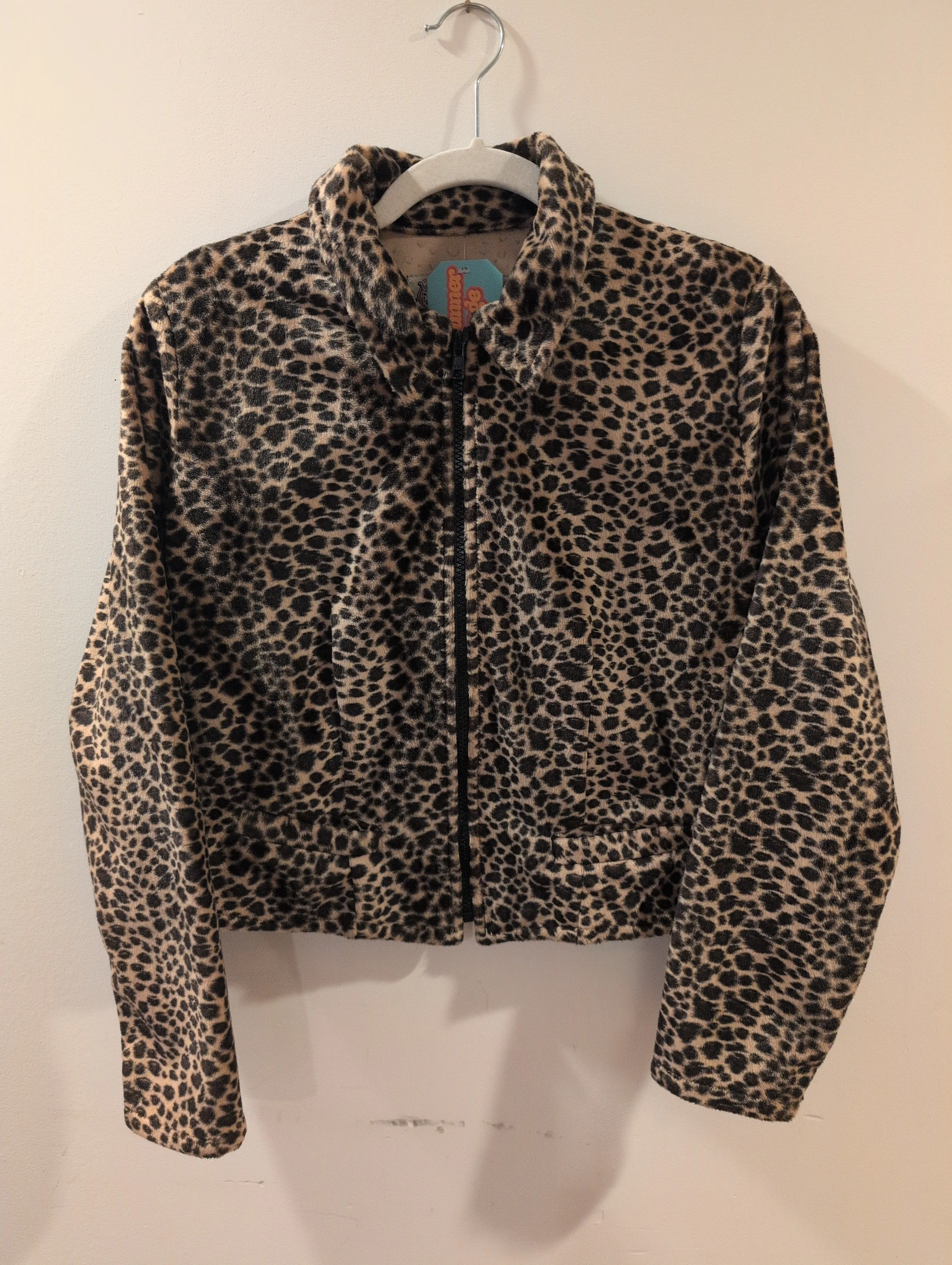 (0325RR3637) Leopard Print Zip Cropped Blazer