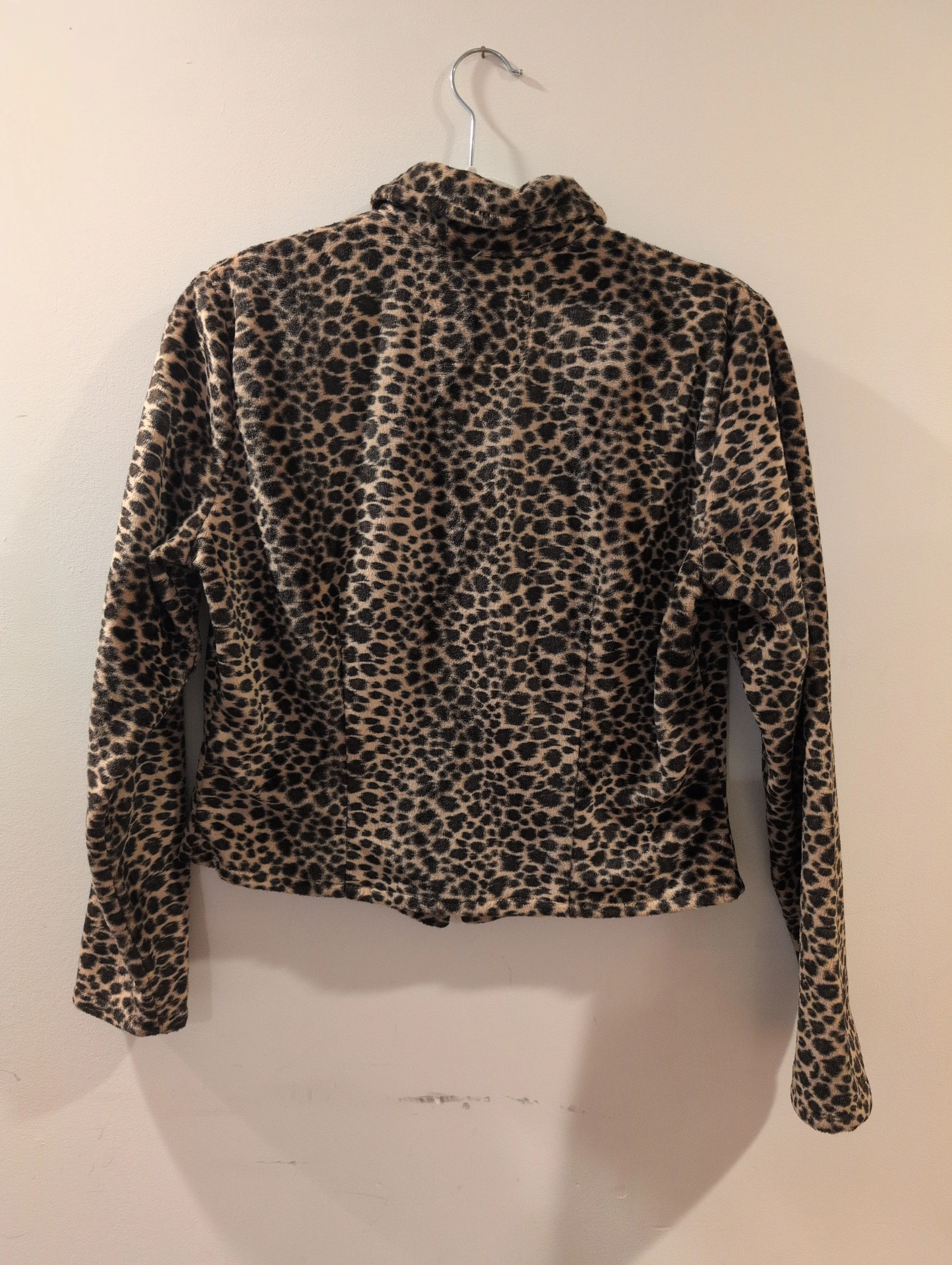 (0325RR3637) Leopard Print Zip Cropped Blazer