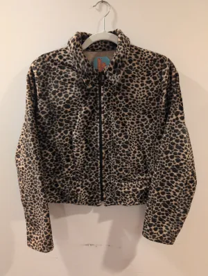 (0325RR3637) Leopard Print Zip Cropped Blazer