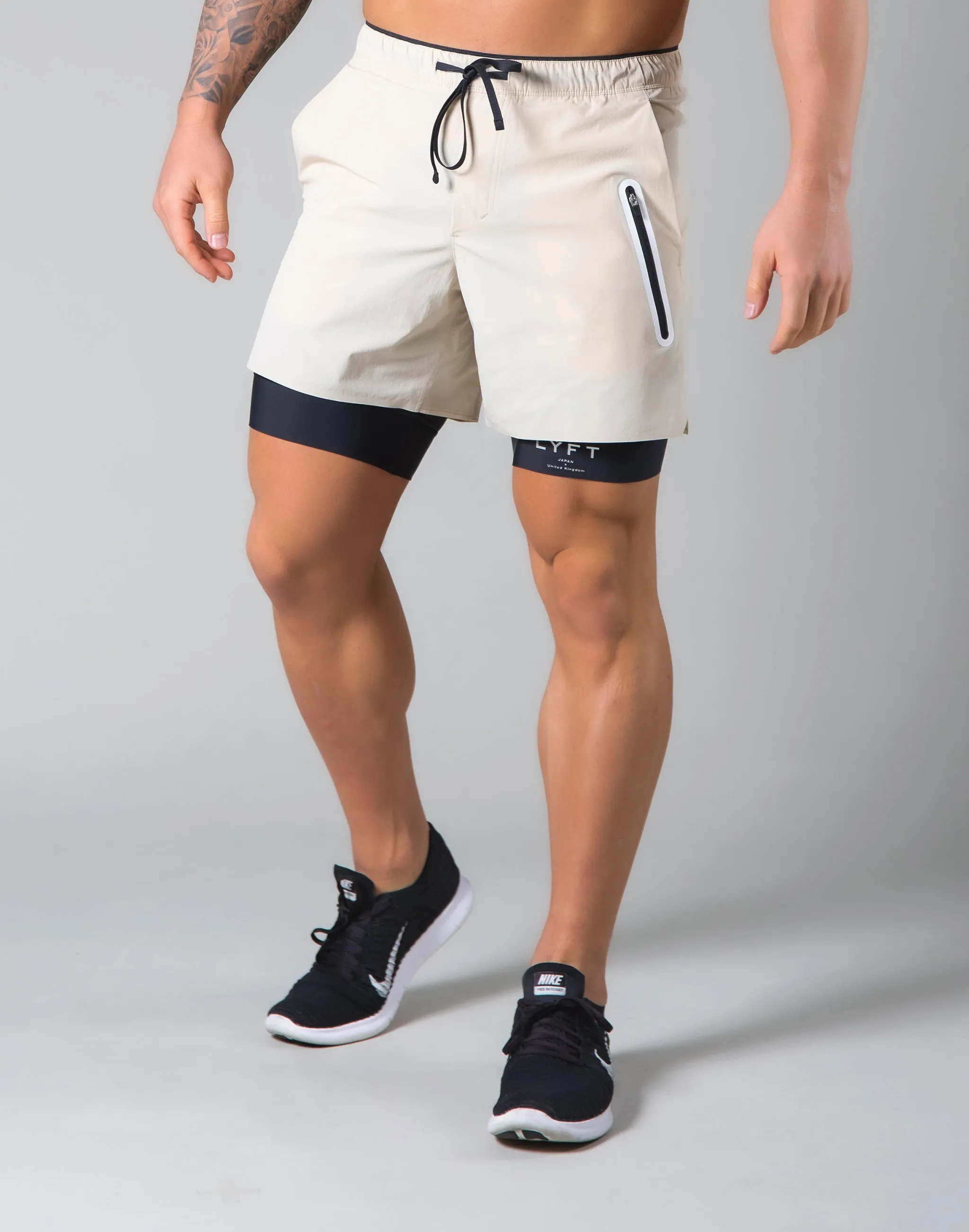 色番変更2Way Active Shorts / With Leggings - Light Beige