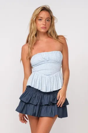 Amelia Light Blue Floral Strapless Top