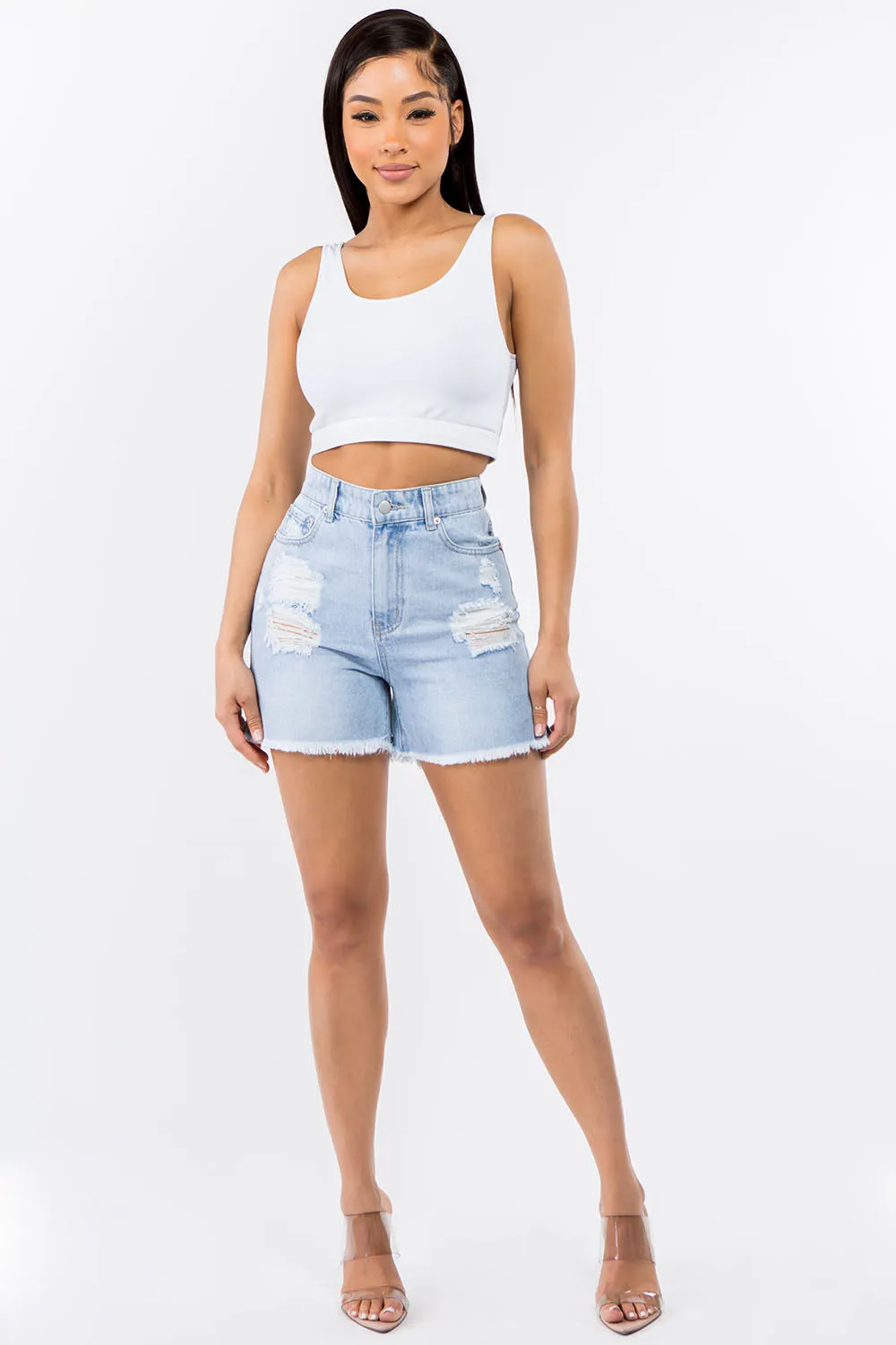 American Bazi High Waist Distressed Shorts