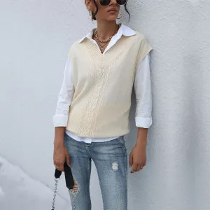 Anita Women's Casual Top Solid Color Twist Sweater Vest