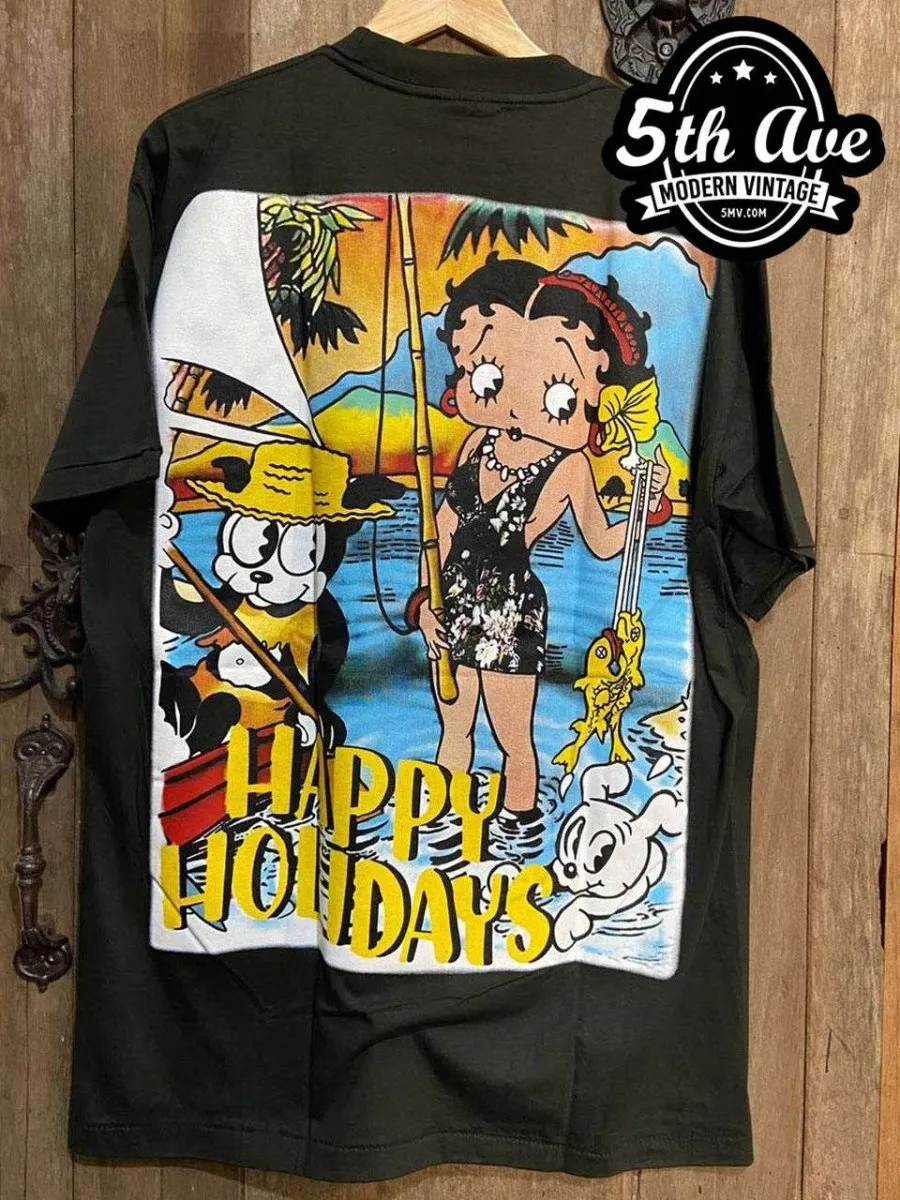 Betty Boop Happy Holidays - AOP all over print New Vintage Animation T shirt