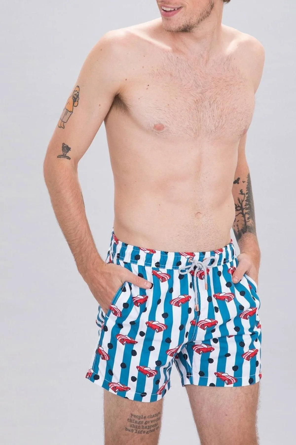 Blue Vintage Racer Classic Swim Trunks