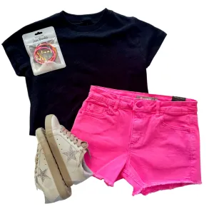 Brittany Neon Fray Hem Shorts Neon Pink