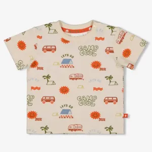 CAMP COOL "Let's Go Camp Cool" Allover Print Slub Yarn Top