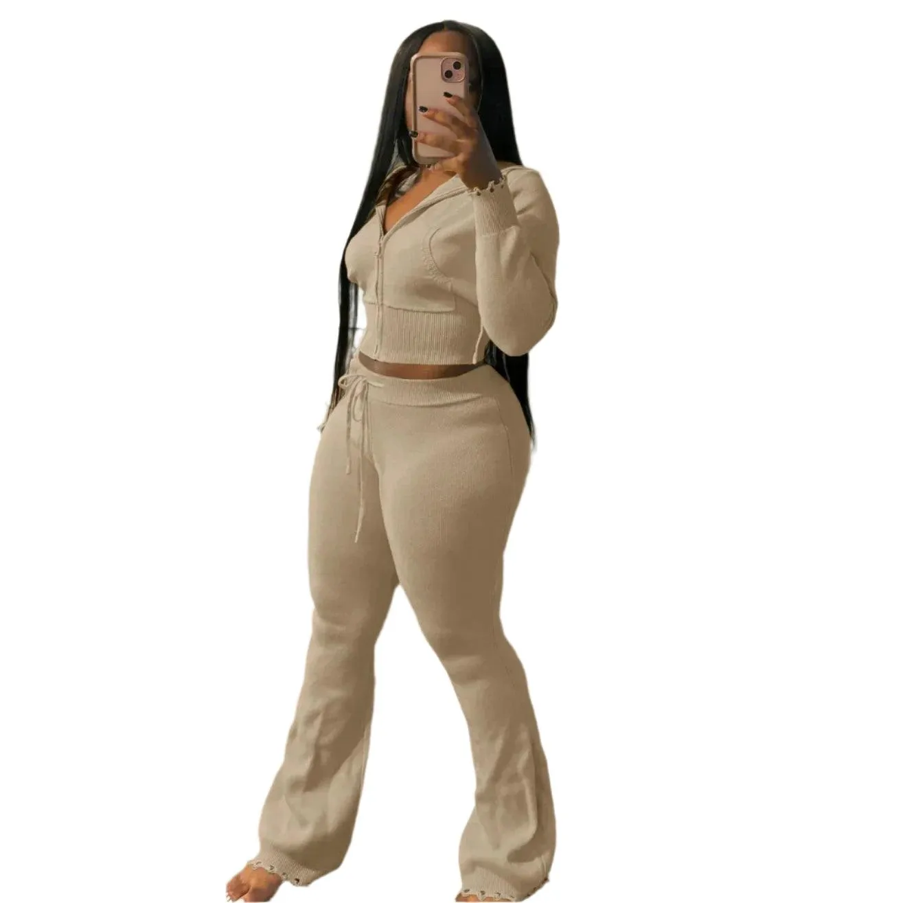 Casual Knitting 2-Piece Outfit for Women: Stylish and Comfortable Streetwear