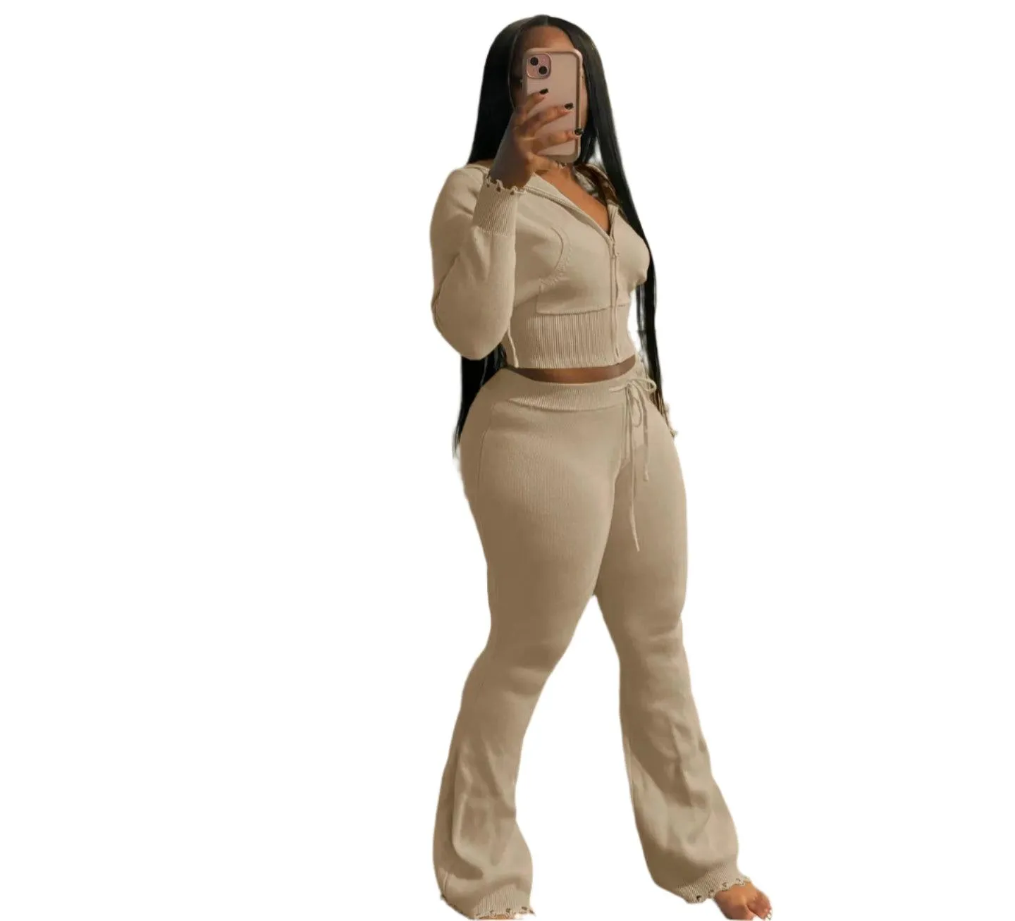 Casual Knitting 2-Piece Outfit for Women: Stylish and Comfortable Streetwear