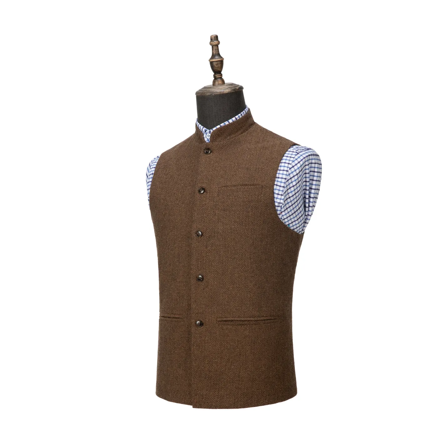 Casual Men's Slim Fit herringbone Stand Collar Waistcoat