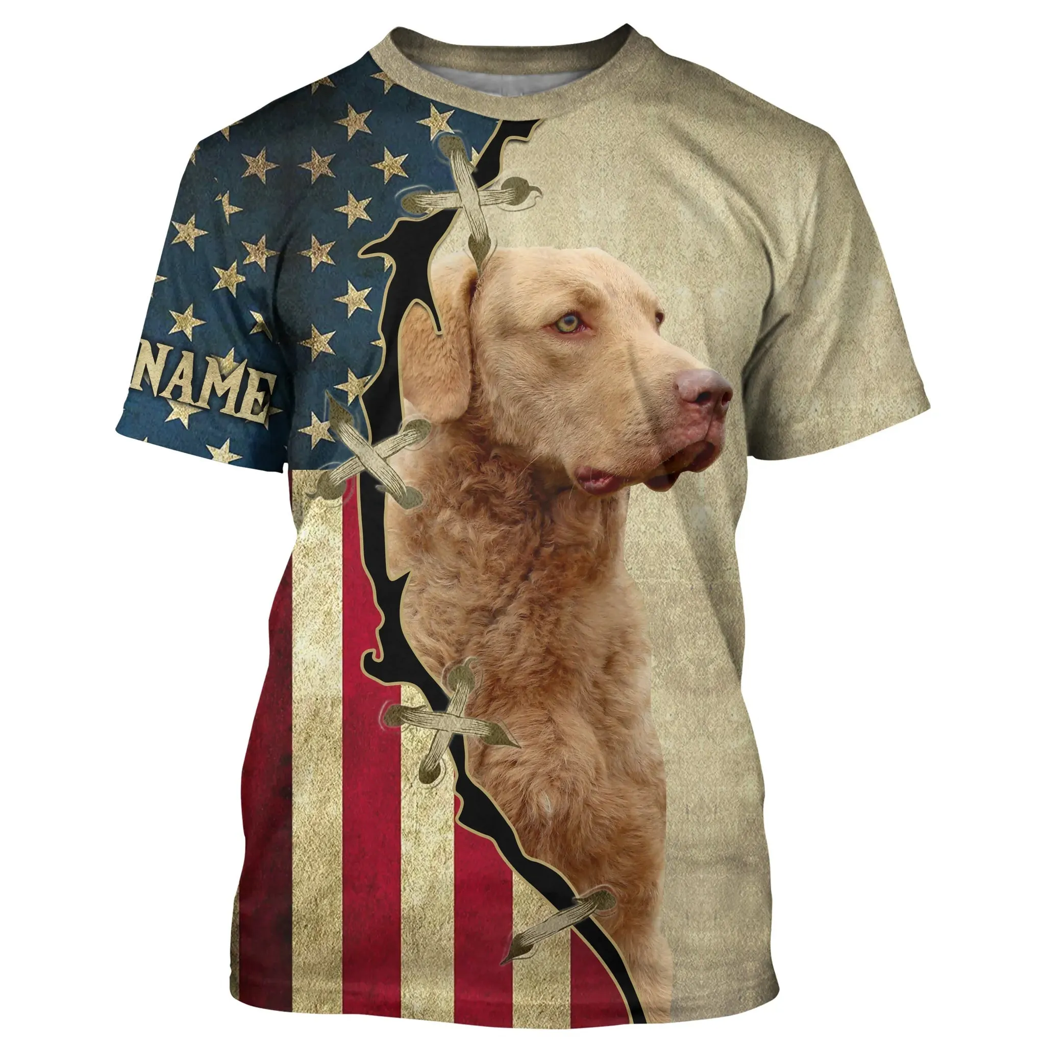 Chesapeake Bay Retriever American Flag Long Sleeve Shirt, Custom Dog Lover Shirt