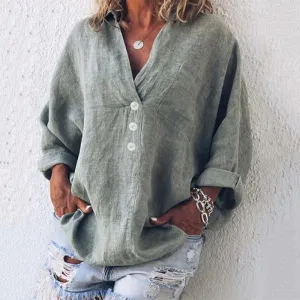 Chic Oversized V-Neck Linen Shirt | Perfect for Everyday Wear
