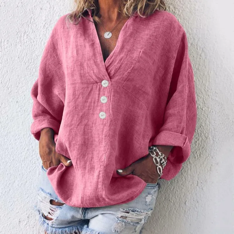 Chic Oversized V-Neck Linen Shirt | Perfect for Everyday Wear