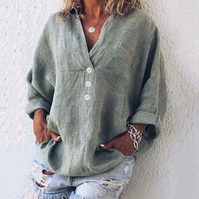 Chic Oversized V-Neck Linen Shirt | Perfect for Everyday Wear