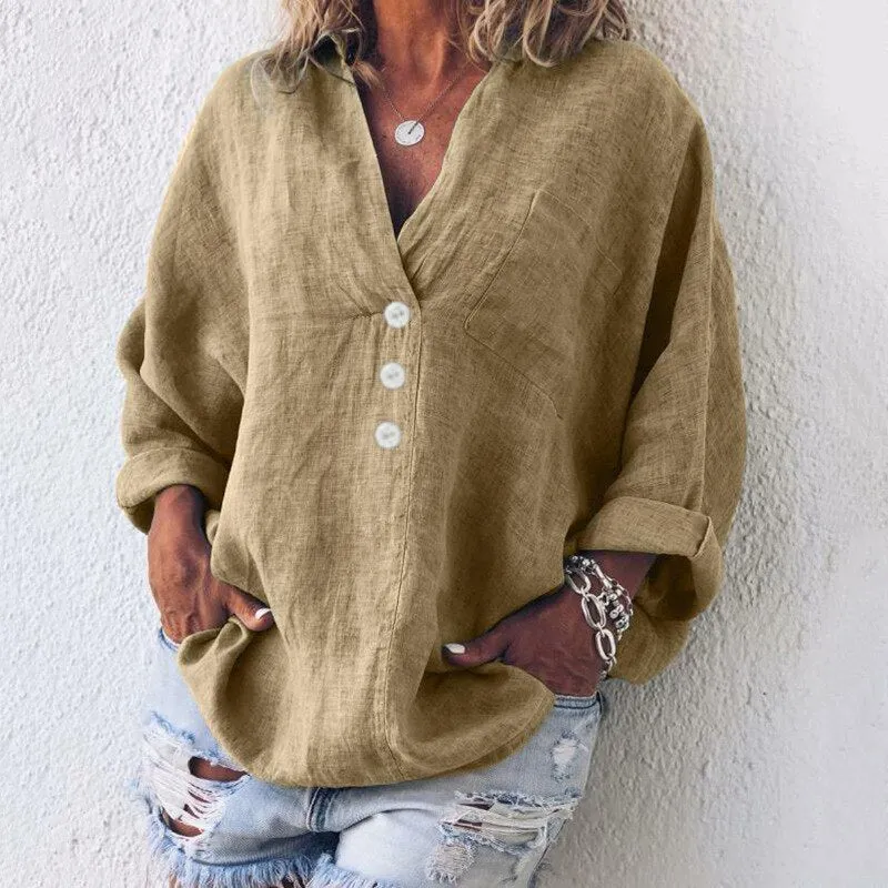 Chic Oversized V-Neck Linen Shirt | Perfect for Everyday Wear