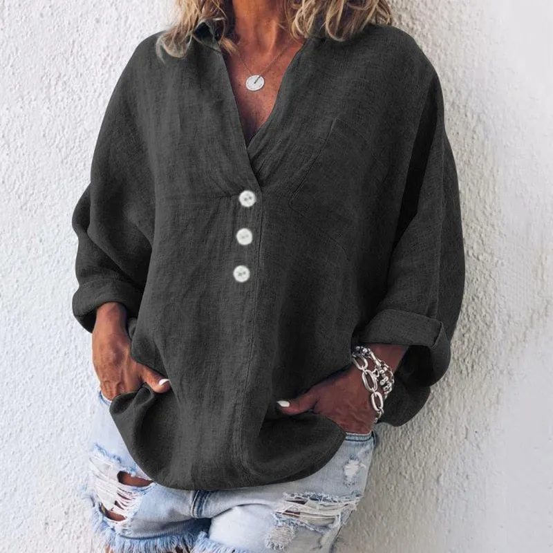 Chic Oversized V-Neck Linen Shirt | Perfect for Everyday Wear