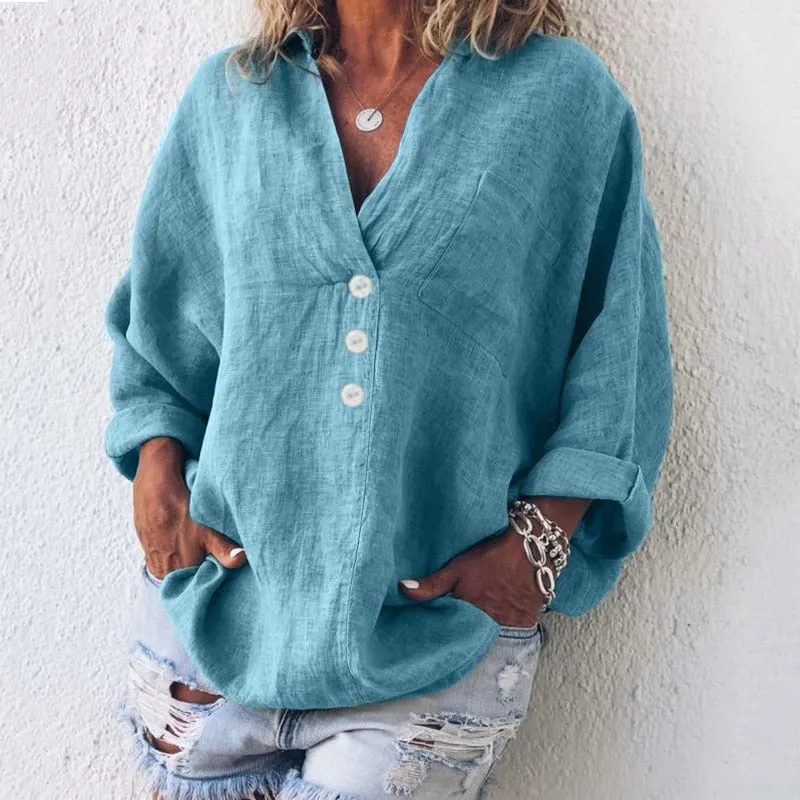 Chic Oversized V-Neck Linen Shirt | Perfect for Everyday Wear