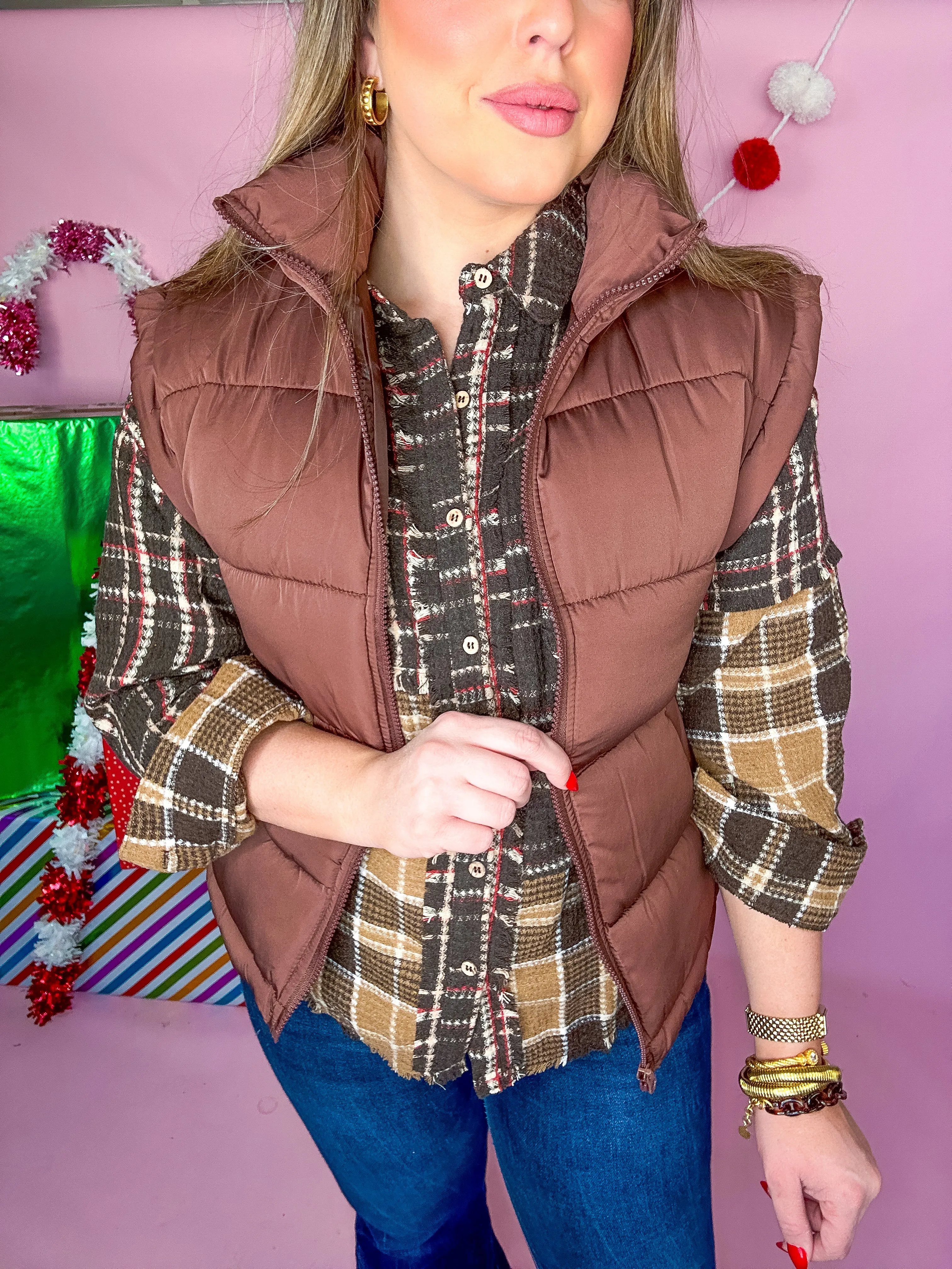 Chocolate Casual Comfy Puffer Vest
