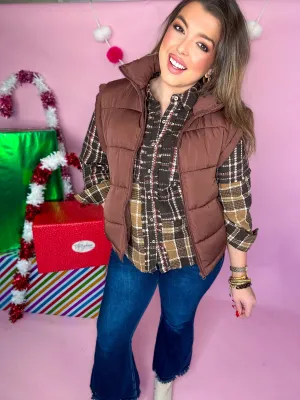 Chocolate Casual Comfy Puffer Vest