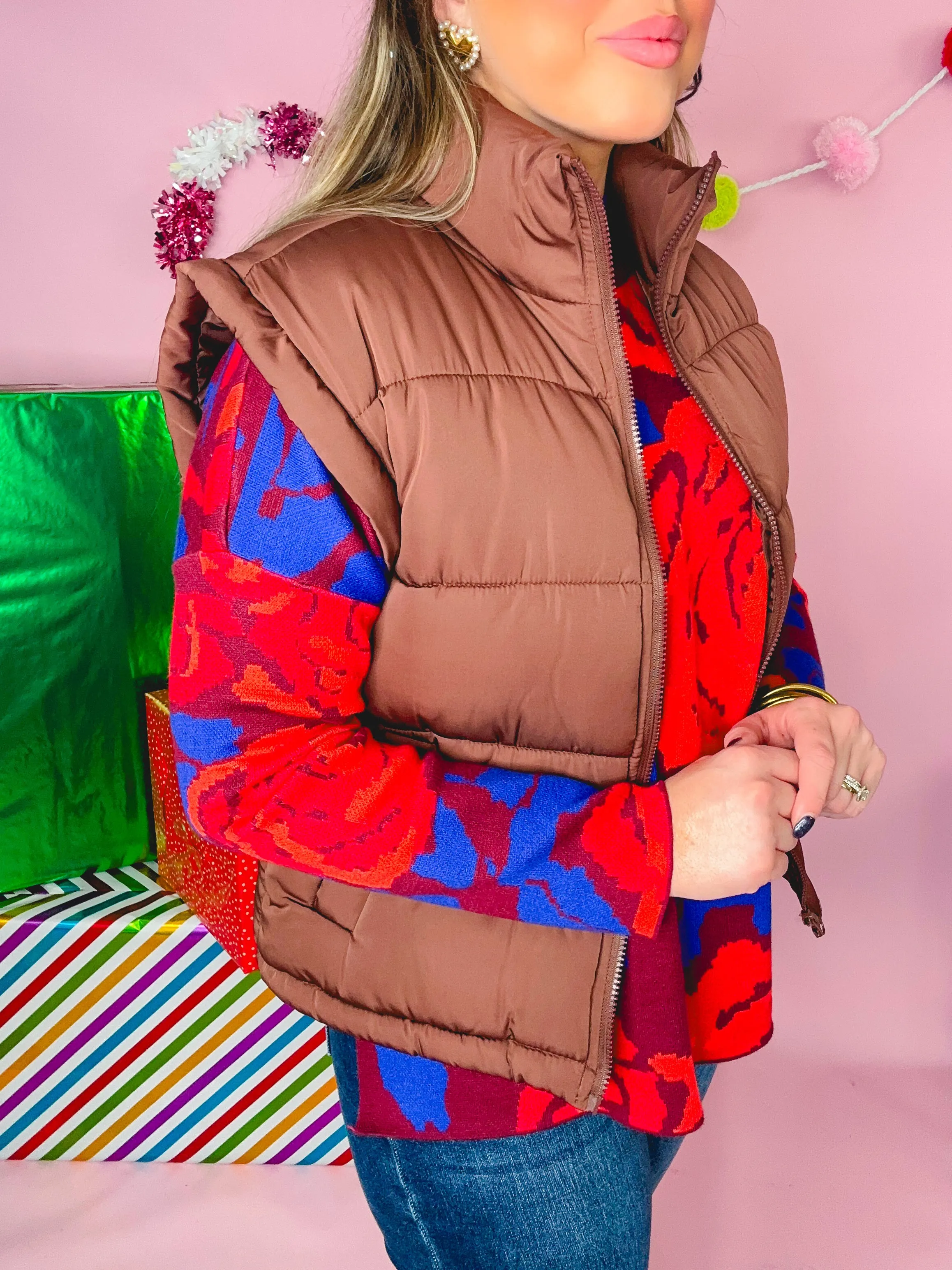 Chocolate Casual Comfy Puffer Vest