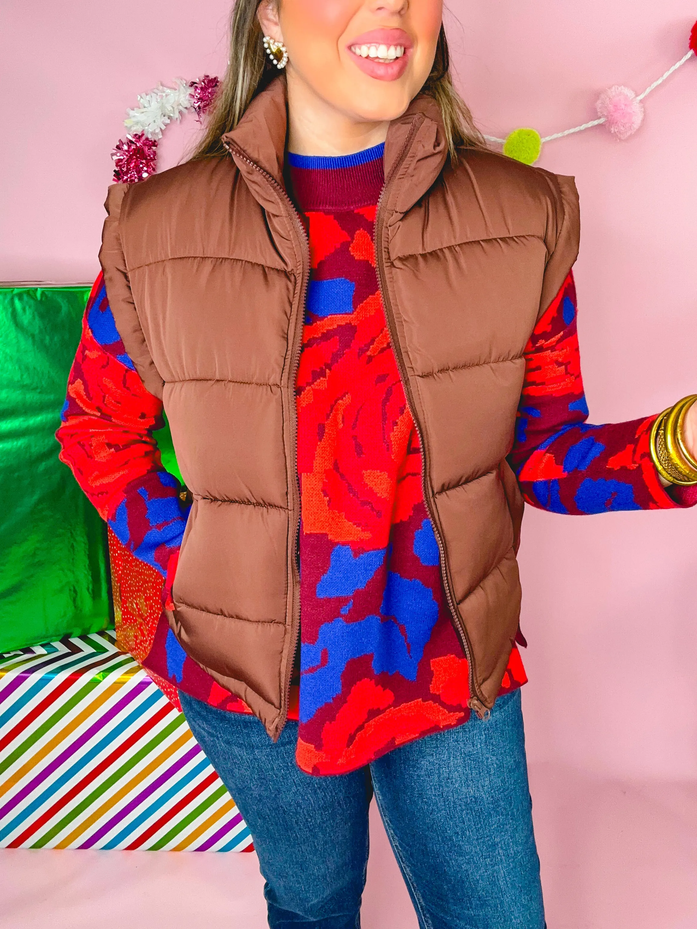 Chocolate Casual Comfy Puffer Vest