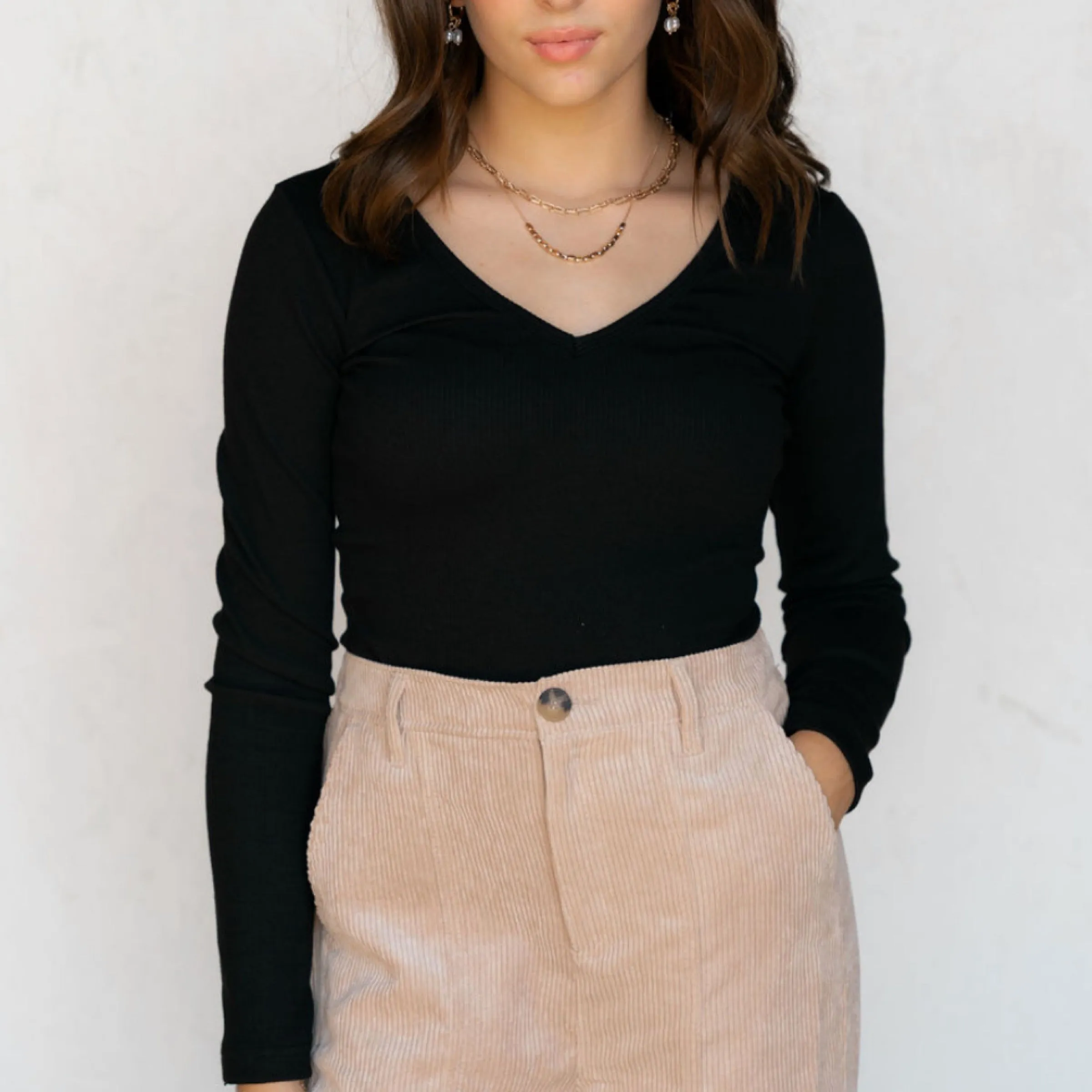 Choose Chic Double V Neck Top Black