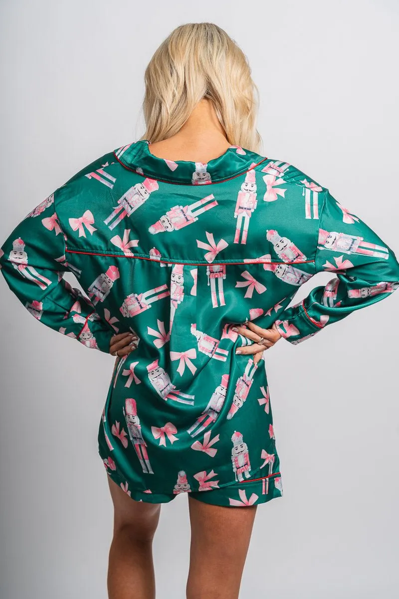 Christmas nutcracker satin top green