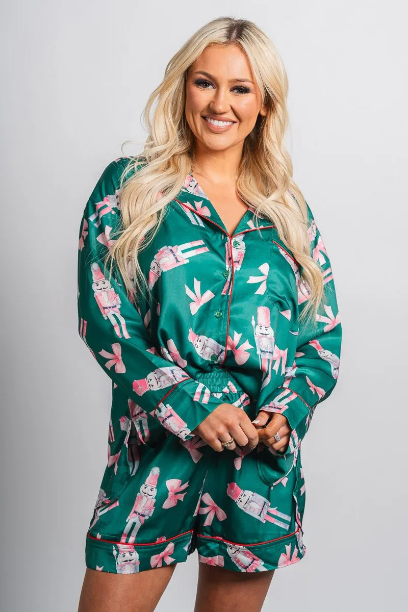 Christmas nutcracker satin top green
