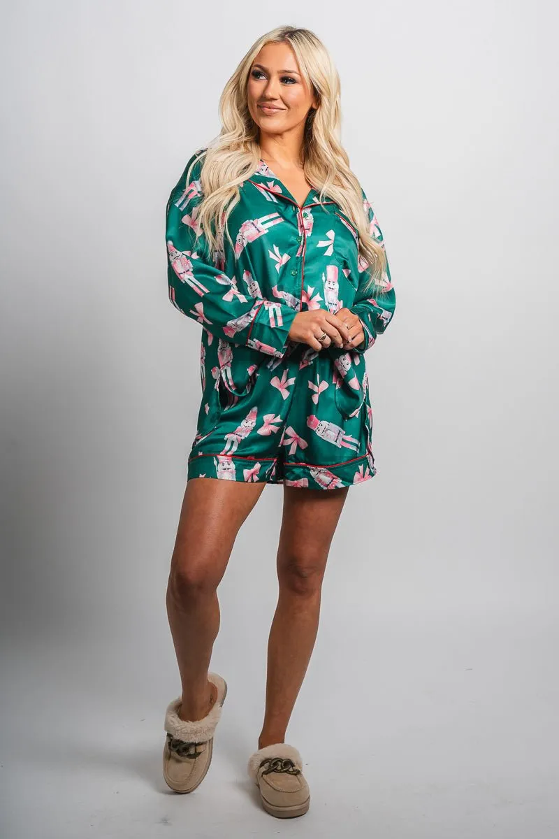 Christmas nutcracker satin top green