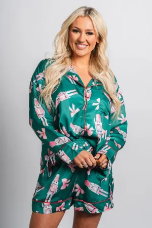 Christmas nutcracker satin top green