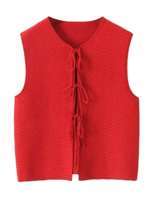 Clara Ladies Casual New Style V-Neck Bowknot Small V-Neck Sleeveless Knitted Vest