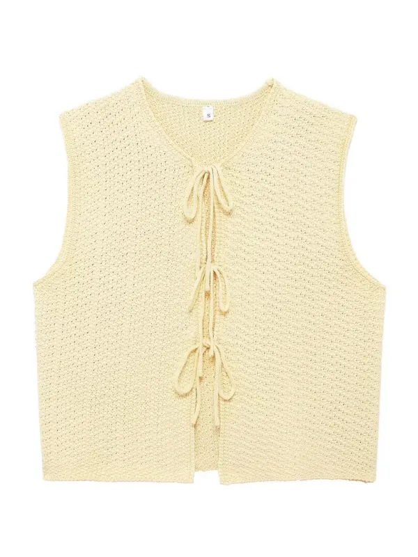 Clara Ladies Casual New Style V-Neck Bowknot Small V-Neck Sleeveless Knitted Vest