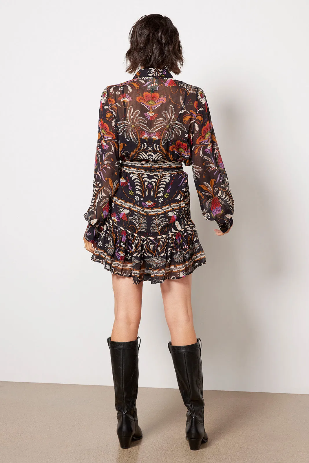 Classic Garden Black Long Sleeve Mini Dress