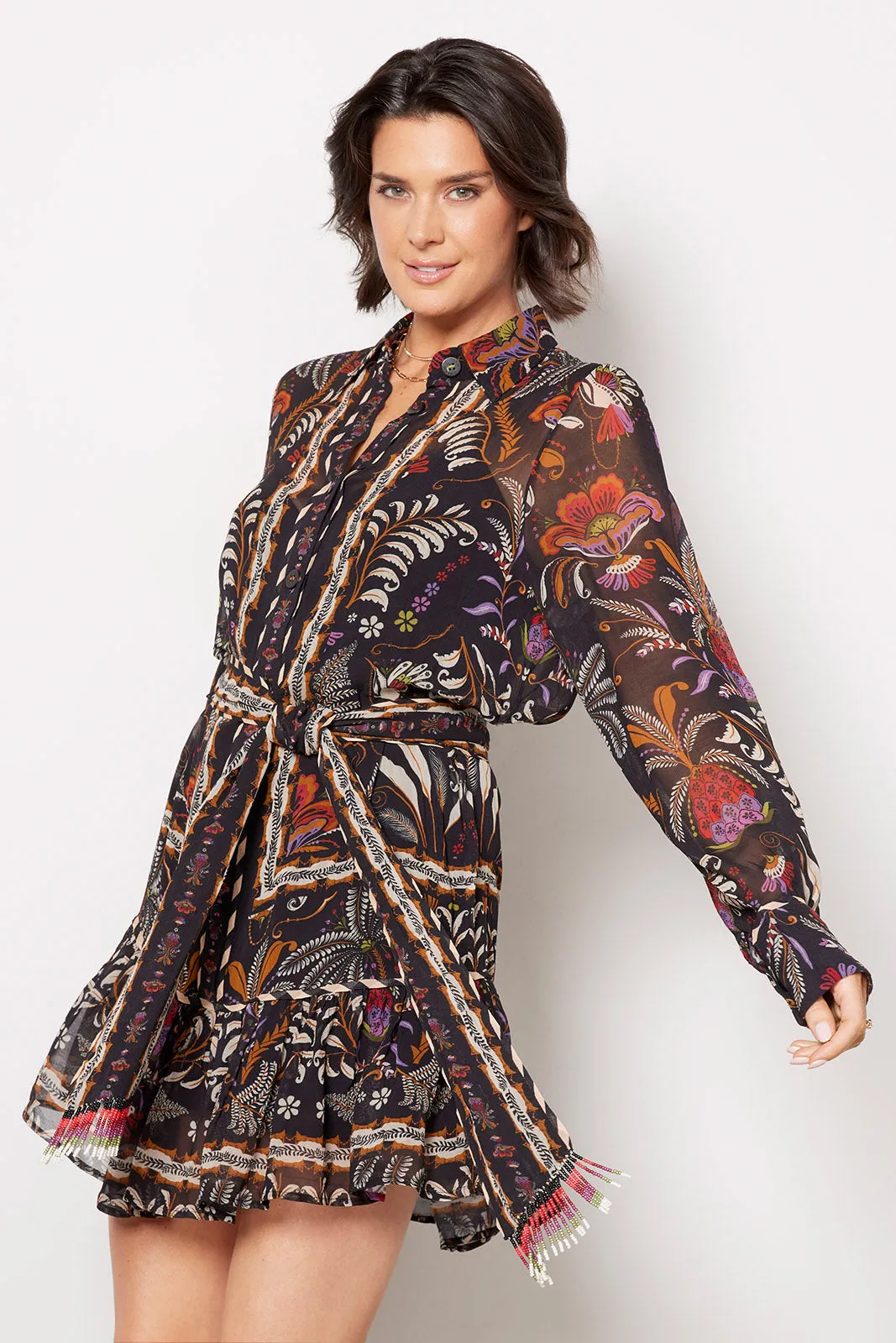 Classic Garden Black Long Sleeve Mini Dress