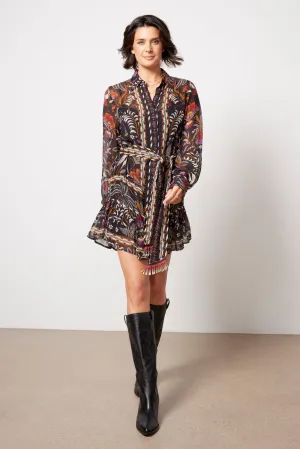 Classic Garden Black Long Sleeve Mini Dress