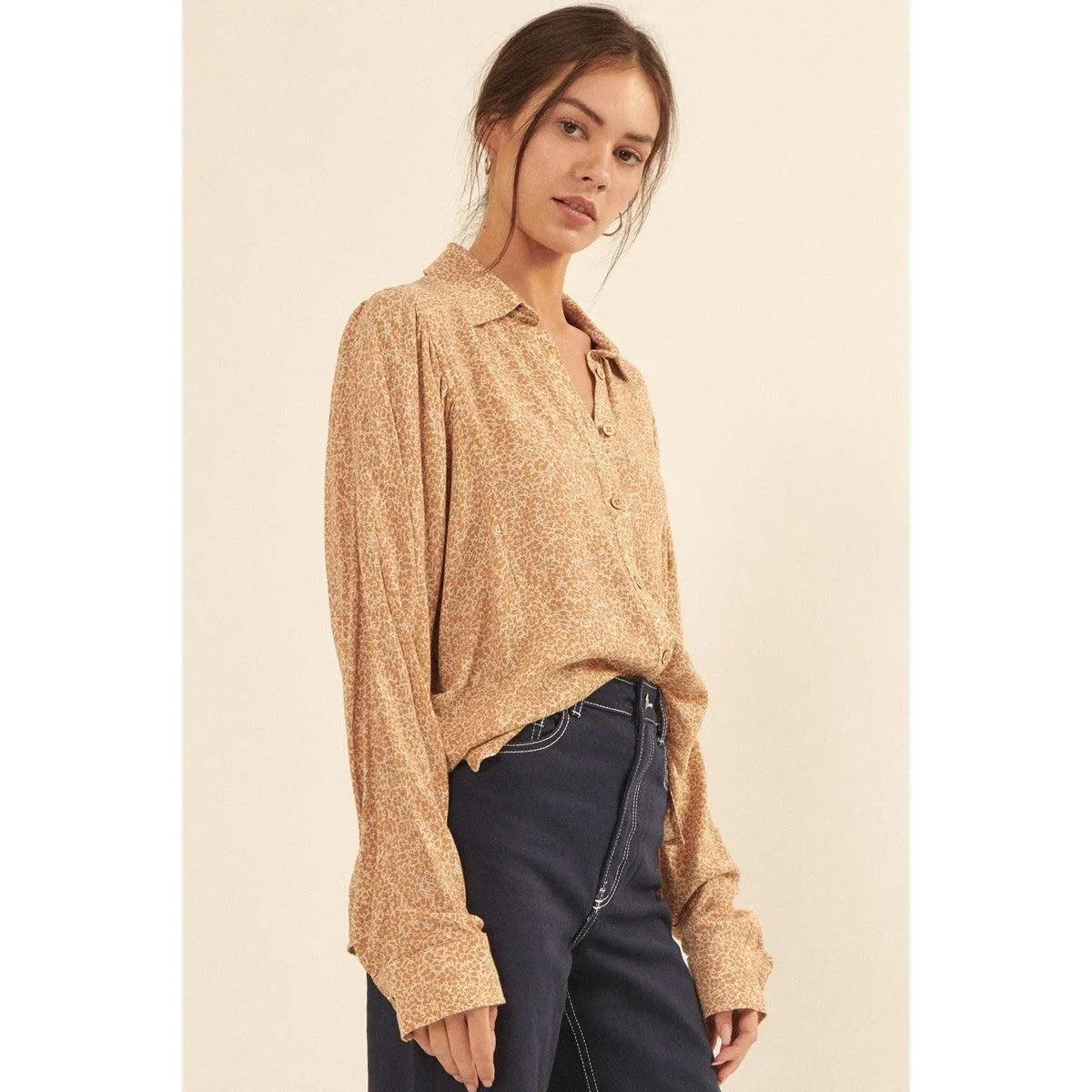 Collared Neckline Floral-print Shirt