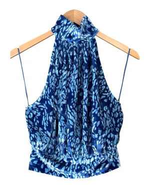 Cool Winter Print Velvety Mock-Neck Halter Top