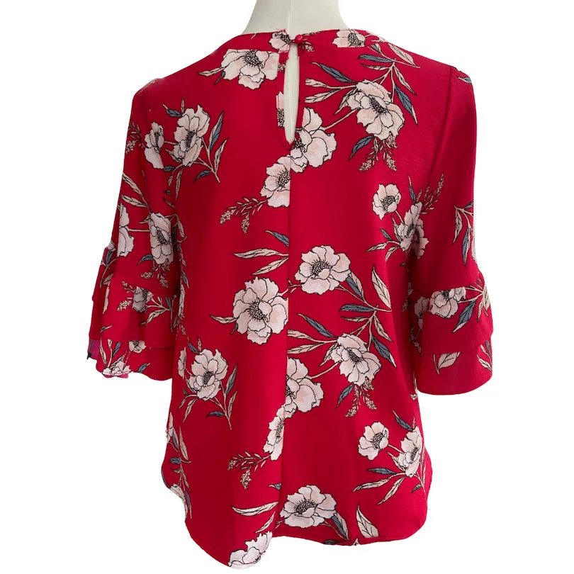 Cool Winter Red Floral Blouse