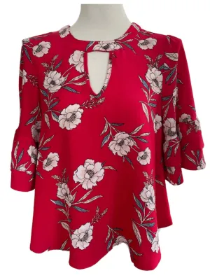 Cool Winter Red Floral Blouse
