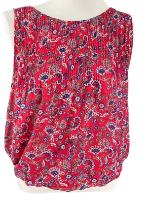 Cool Winter Red Pleated Floral Top
