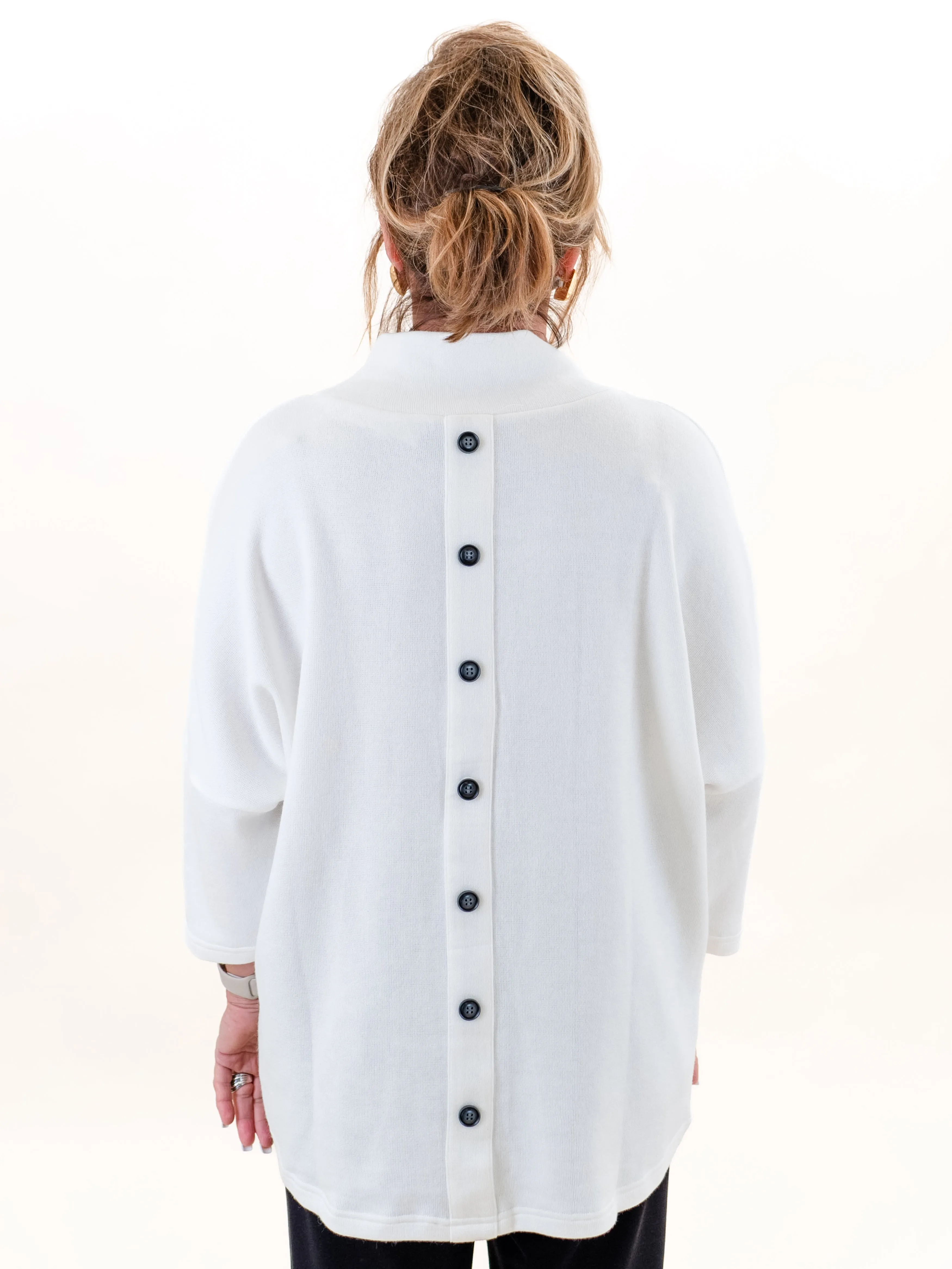 Cowl Neck Buttonback Tunic Off White by Boho Chic