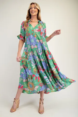 Easel PEACH BLOSSOM Print Maxi Dress in Apple Green ON ORDER