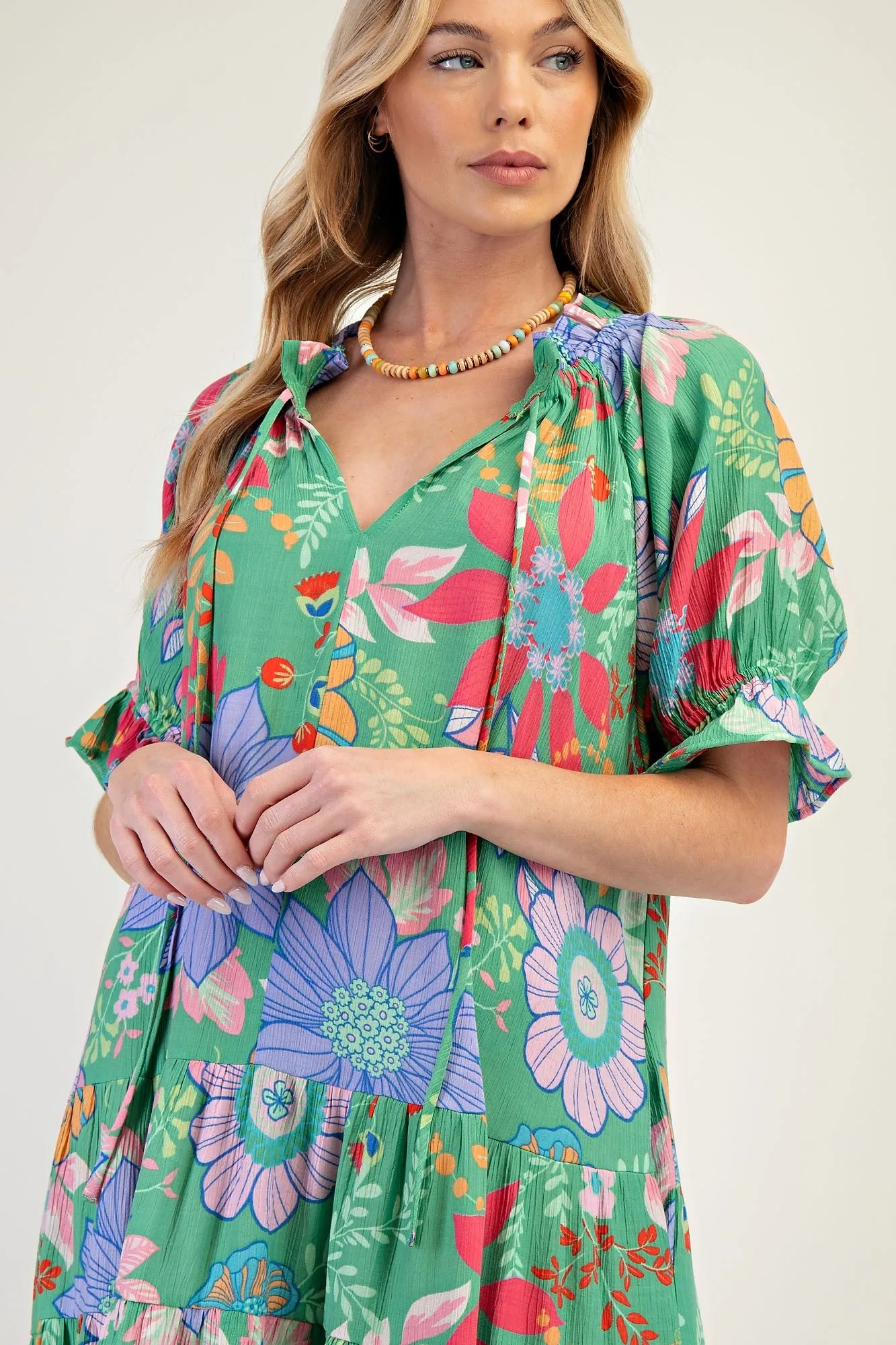 Easel PEACH BLOSSOM Print Maxi Dress in Apple Green ON ORDER