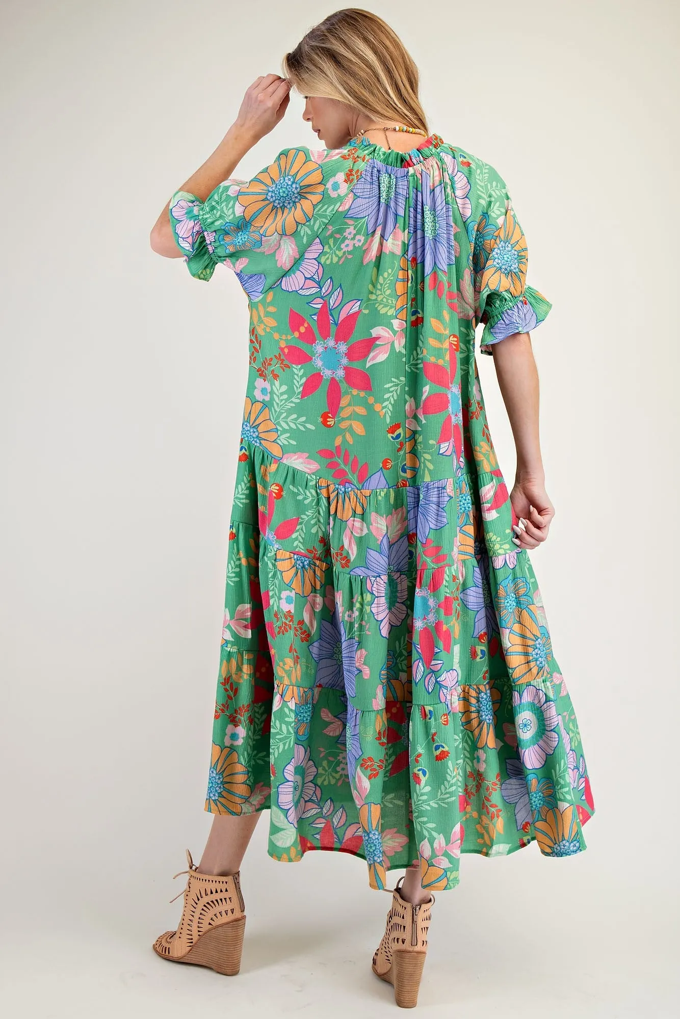 Easel PEACH BLOSSOM Print Maxi Dress in Apple Green ON ORDER