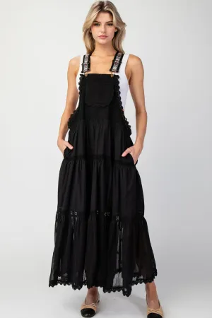 ee:some Lace Trimmed Overall Maxi Dress in Black