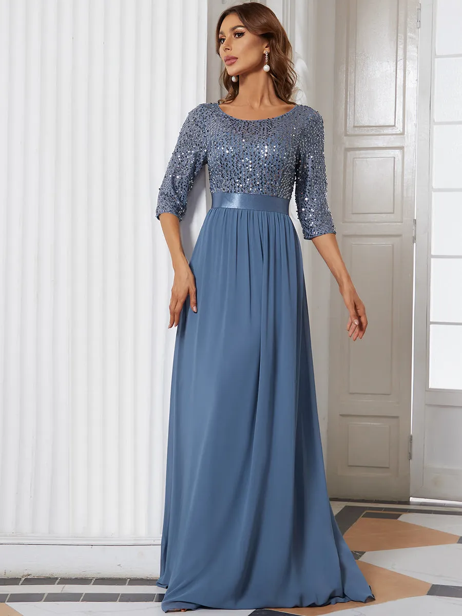 Elegant Round Neckline 3/4 Sleeve Sequins Patchwork Wholesale Evening Dress