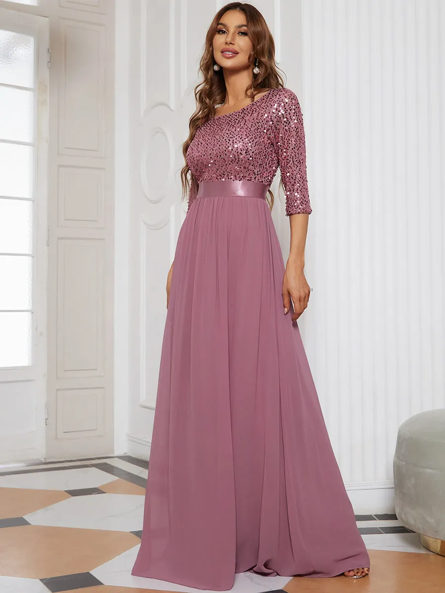 Elegant Round Neckline 3/4 Sleeve Sequins Patchwork Wholesale Evening Dress