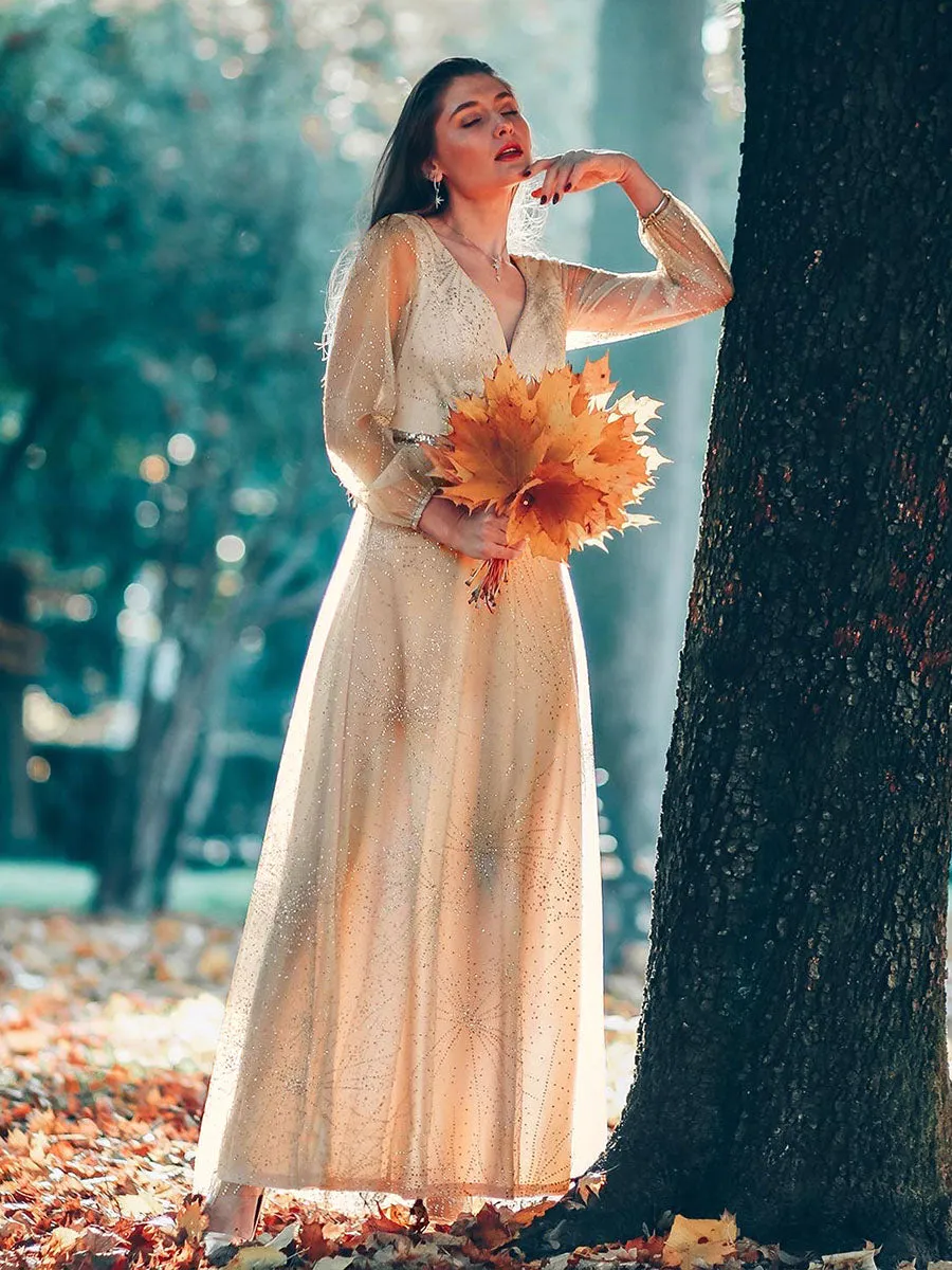 Elegant V-Neck Wholesale Prom Party Dresses With Lantern Long Sleeve EP00844