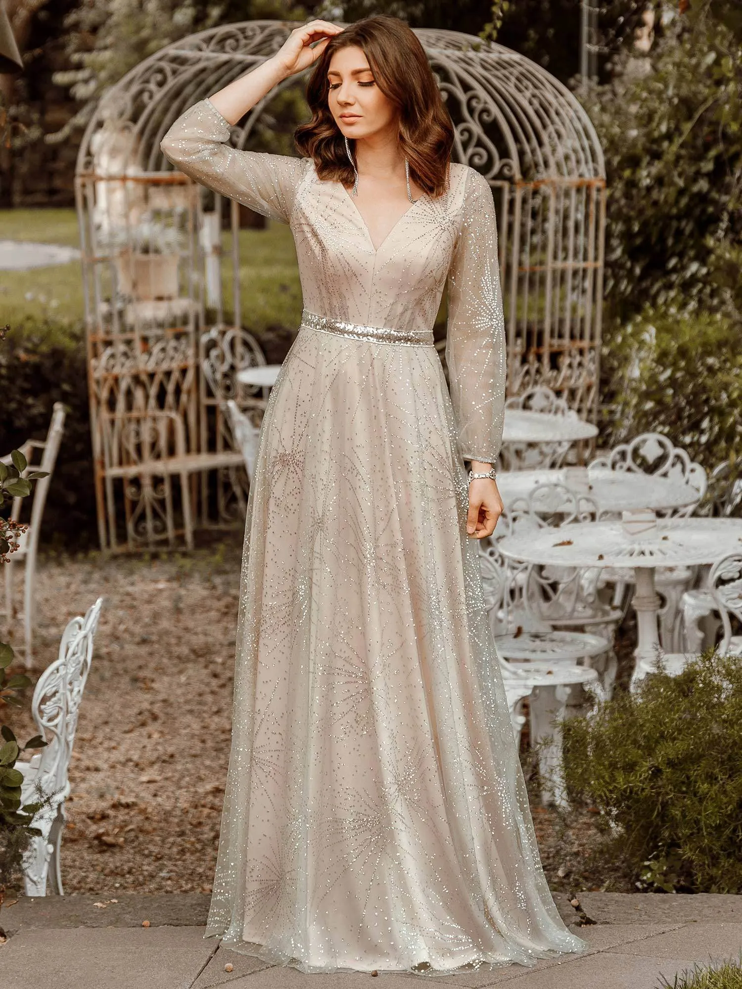 Elegant V-Neck Wholesale Prom Party Dresses With Lantern Long Sleeve EP00844