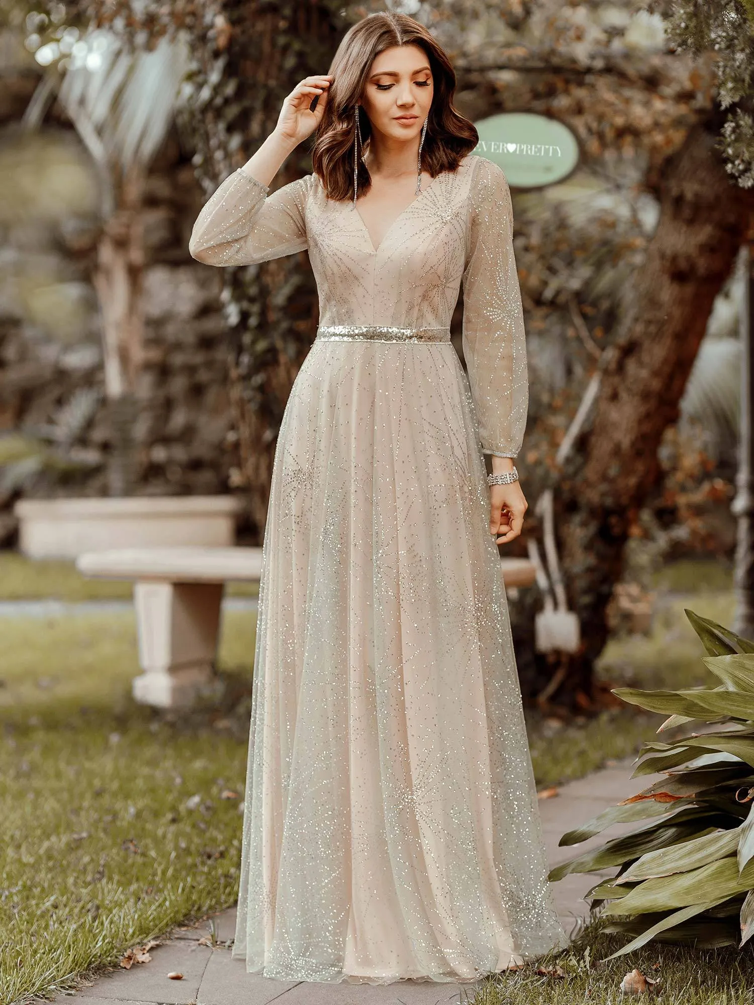 Elegant V-Neck Wholesale Prom Party Dresses With Lantern Long Sleeve EP00844